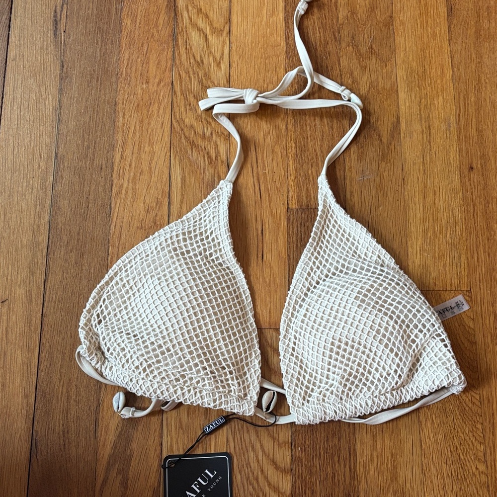 Zaful Cream Mesh Bikini Top